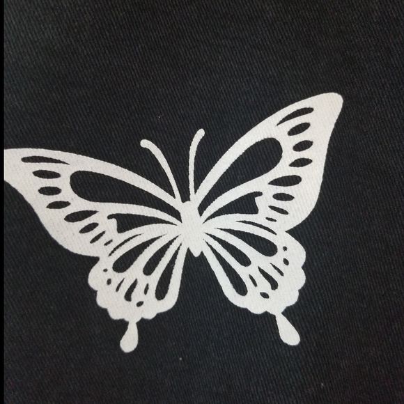 Shein Black Butterfly Straight Leg Jeans Sz Large - Picture 2 of 7